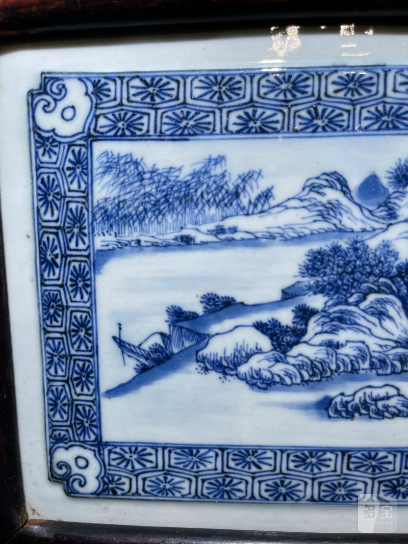 清乾隆 青花山水人物纹挂屏一对 - 图3
